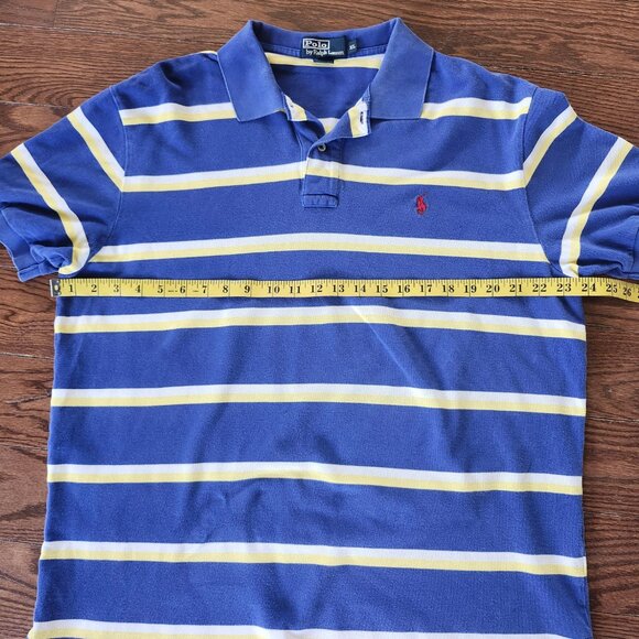 Ralph Lauren Golf Shirt Men Sz XL Yellow blue Striped Stretch Cotton Pony Logo - Picture 7 of 10